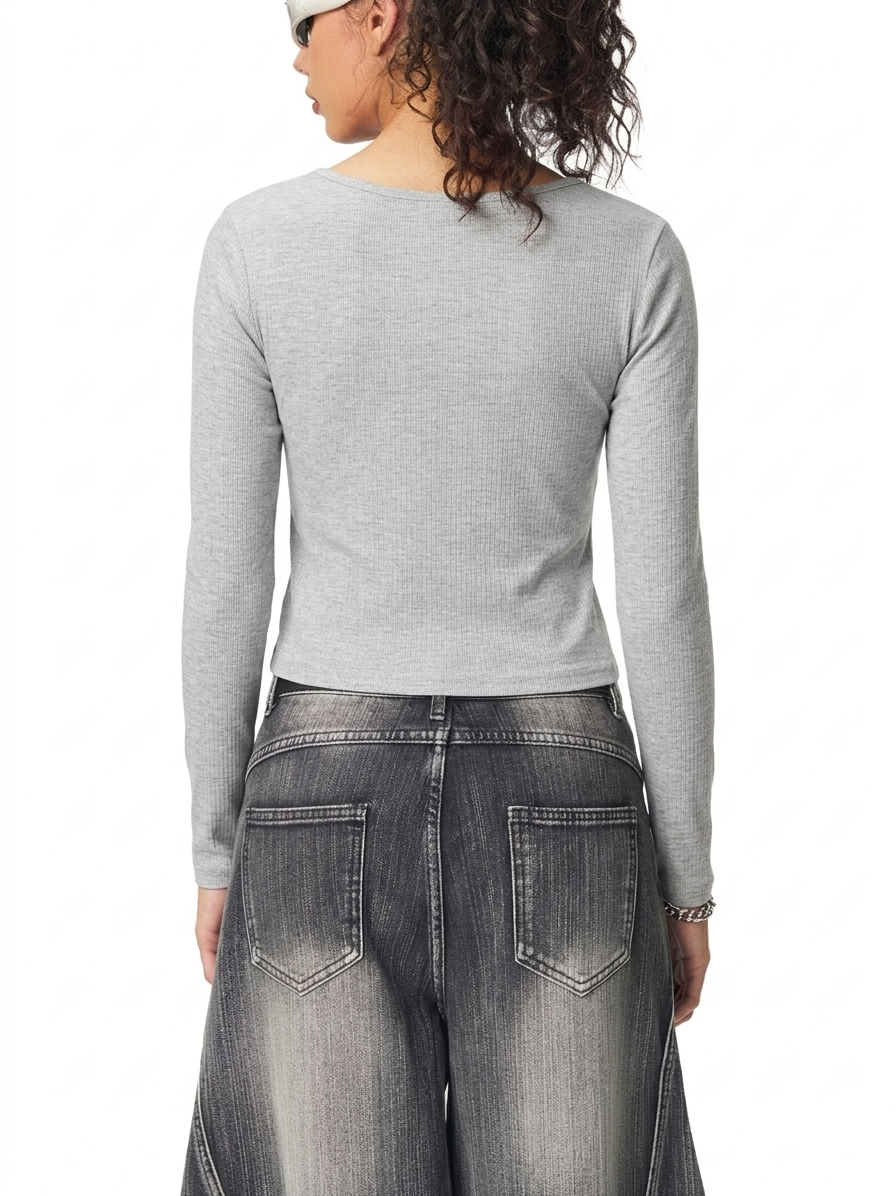 Ruched Long Sleeve Crop T-Shirt